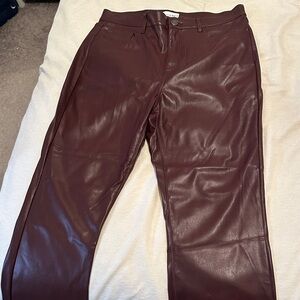 Burgundy Faux Leather Pants